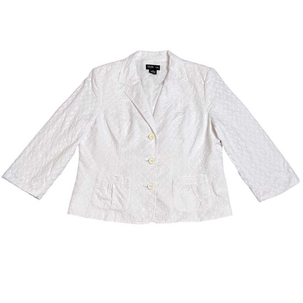 VINTAGE STYLE & CO. Jacket Blazer Ruched details White Floral Size 16 Like new - Picture 10 of 12